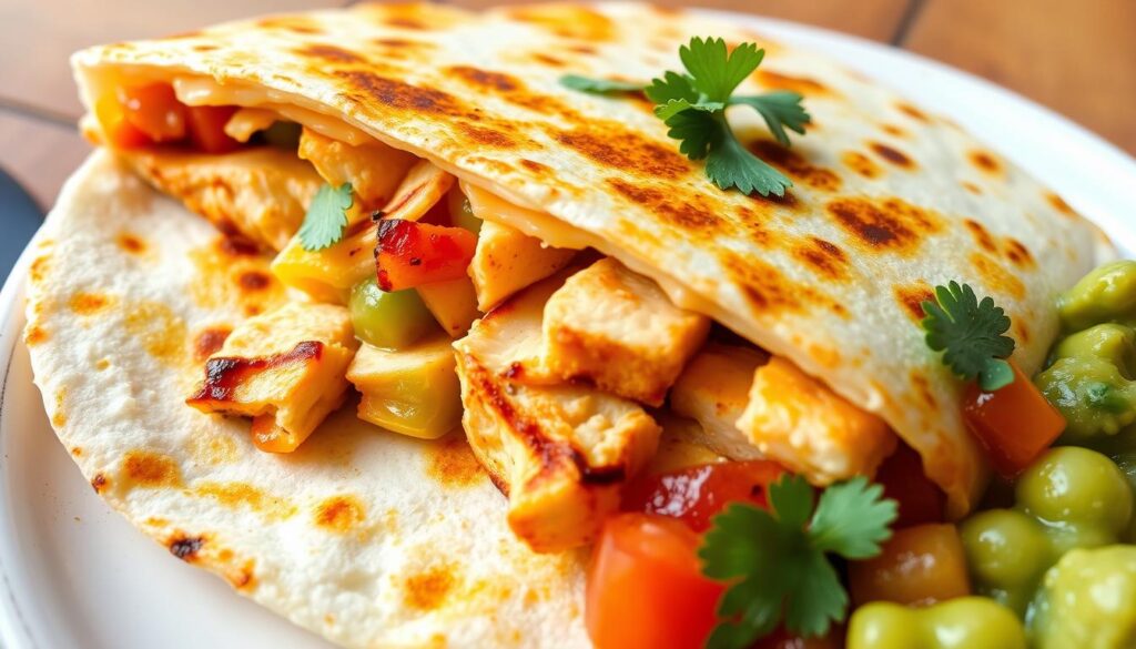 What does a chicken quesadilla contain?