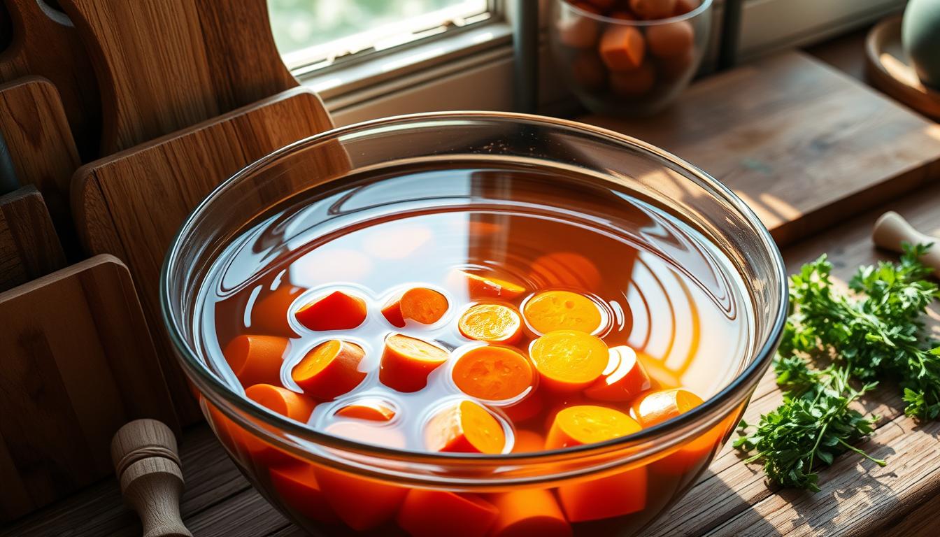 Why do you soak sweet potatoes before baking?