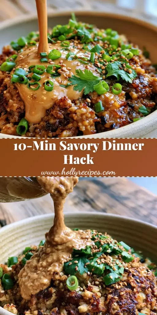 A handheld smartphone photo showing the savory secrets of a vibrant dinner bowl with a thick stream of peanut sauce pouring onto crispy caramelized rice.