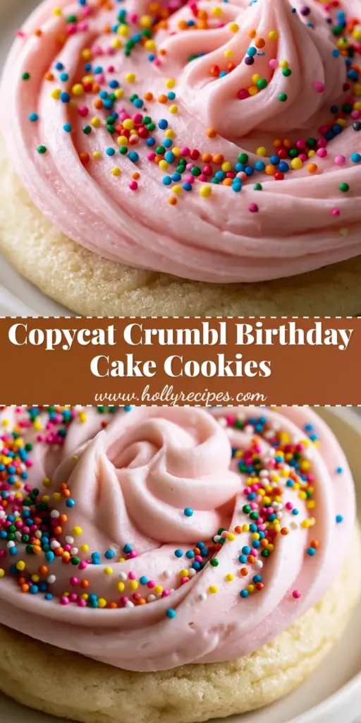 Birthday Cake Cookies with Pink Cream Cheese Frosting 4 A close-up of a stack of birthday cake cookies with pink cream cheese frosting and rainbow sprinkles.