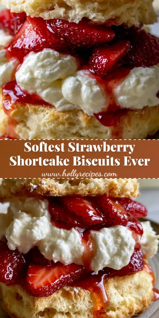 Close-up of an Easy Strawberry Shortcake Recipe with a flaky biscuit, billowy whipped cream, and ruby-red strawberry syrup on a matte plate.
