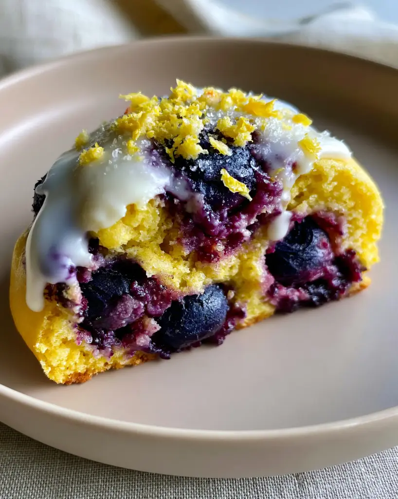 Stack of lemon blueberry cookies on a neutral beige ceramic plate.