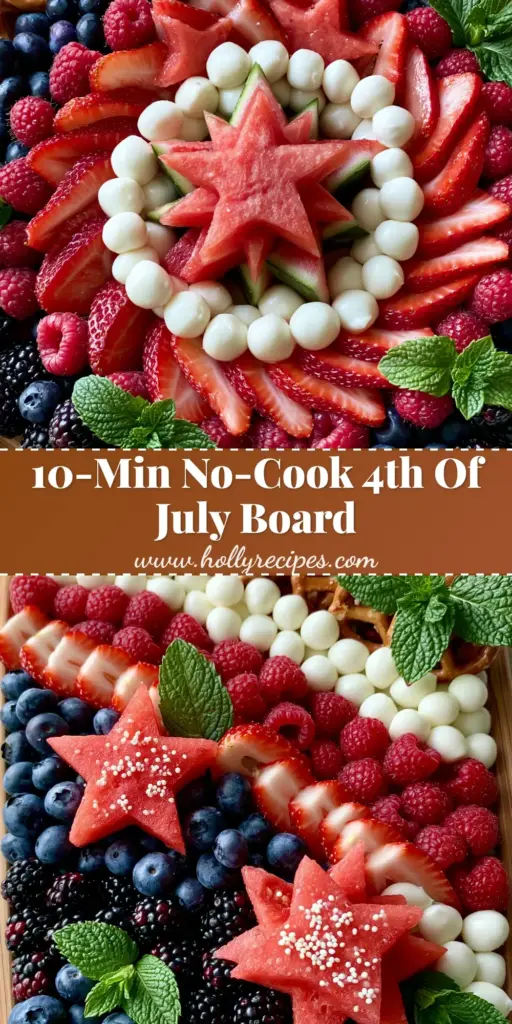 4th of July Party Ideas: The Ultimate Patriotic Fruit and Cheese Grazing Board 4 An overhead view of a patriotic grazing board featuring star-shaped watermelon, blueberries, and mozzarella pearls for 4th of July party ideas.