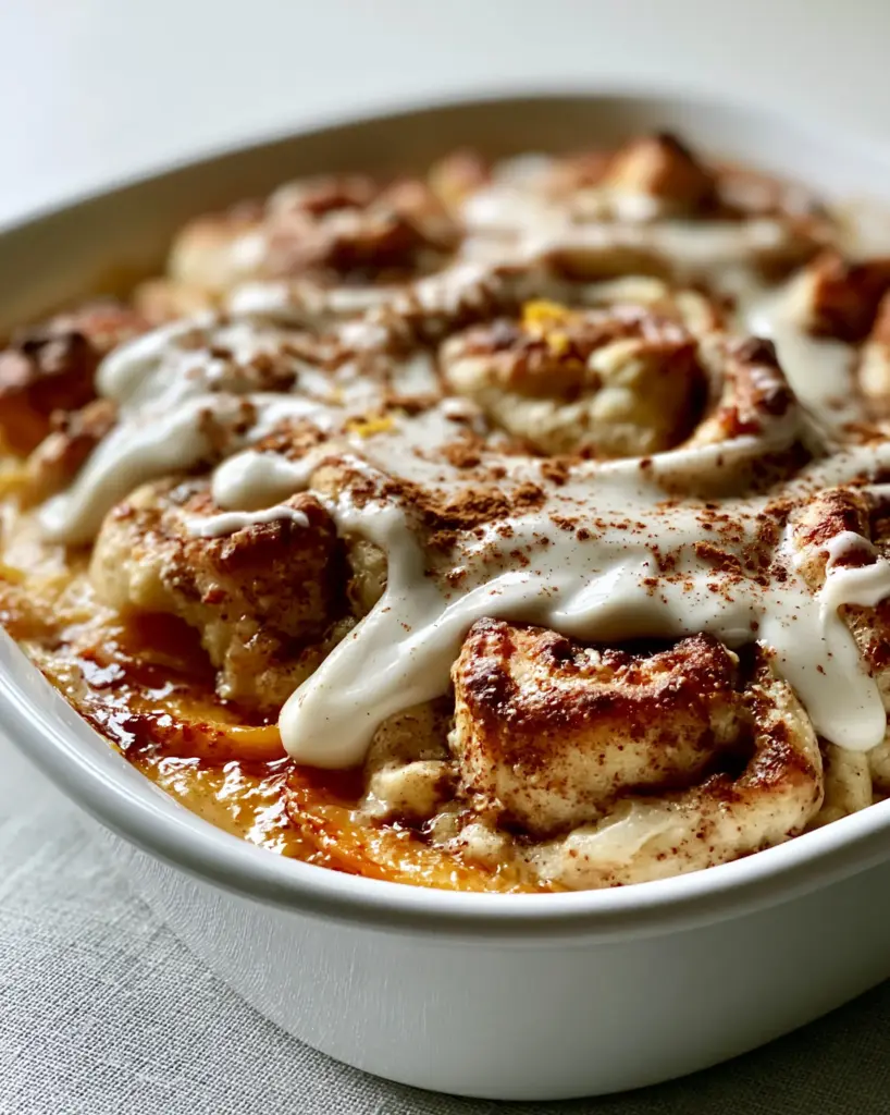 Peach Cobbler Cinnamon Rolls: The Ultimate Gooey Breakfast Mashup 2 Macro shot of fluffy cinnamon roll swirls with golden edges and caramelized peaches at the bottom. (peach cobbler cinnamon rolls)