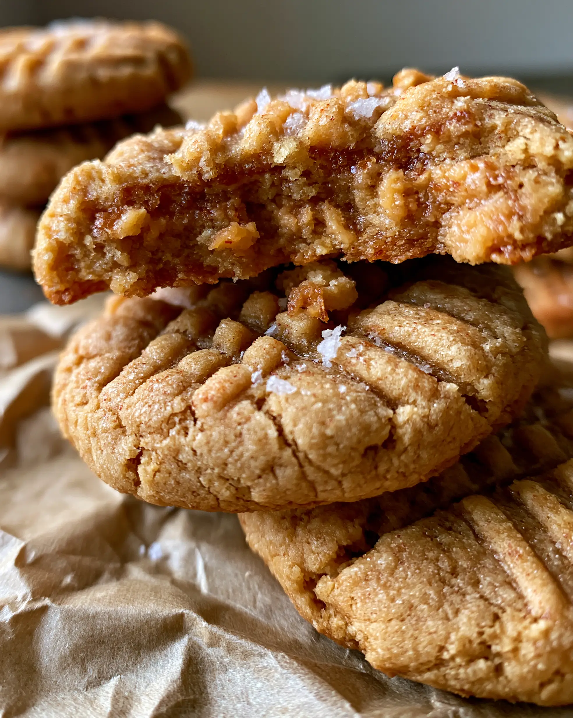 Peanut Butter Pudding Cookies: The Secret to Thick, Pillowy Bakery-Style Treats 4 Extreme close-up of a broken Peanut Butter Pudding Cookie showing a soft, dense, pillowy interior crumb with tiny swirls of creamy peanut butter.