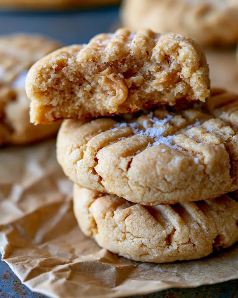 Peanut Butter Pudding Cookies: The Secret to Thick, Pillowy Bakery-Style Treats 1 Detailed shot of Peanut Butter Pudding Cookies on parchment paper, highlighting the golden-brown finish and the defined fork-crisscross pattern.
