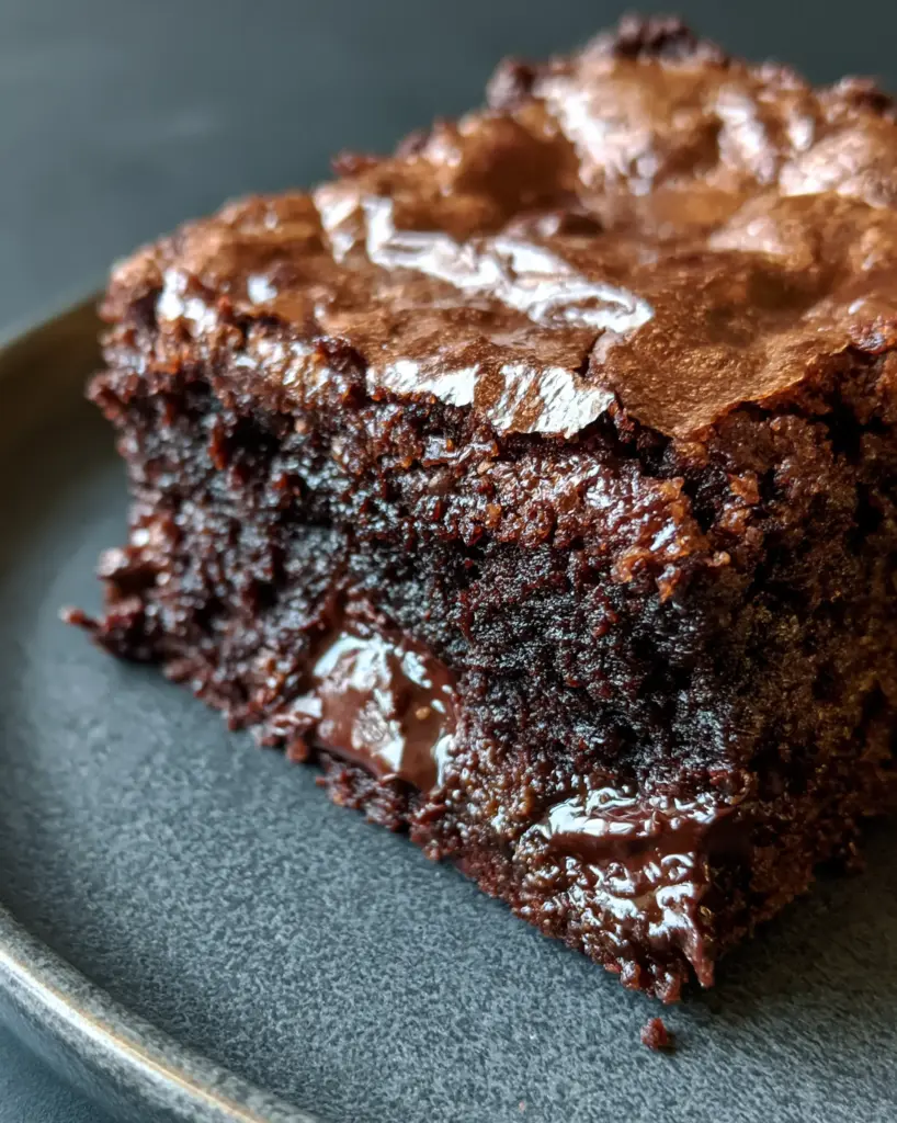 Fudgy core of brown butter espresso brownies with melted dark chocolate chunks.