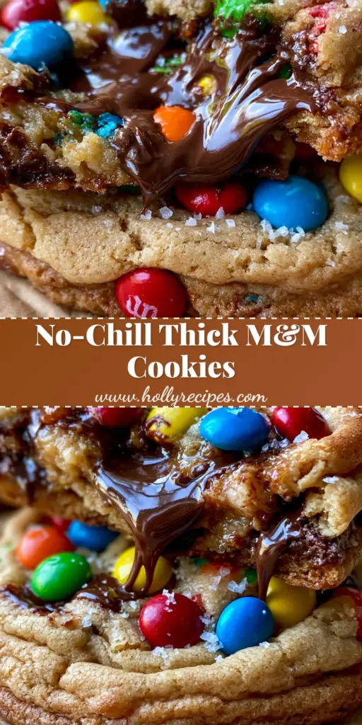 A stack of two ultra-thick bakery-style M&M cookies on brown parchment paper with melted chocolate pools and flaky sea salt.